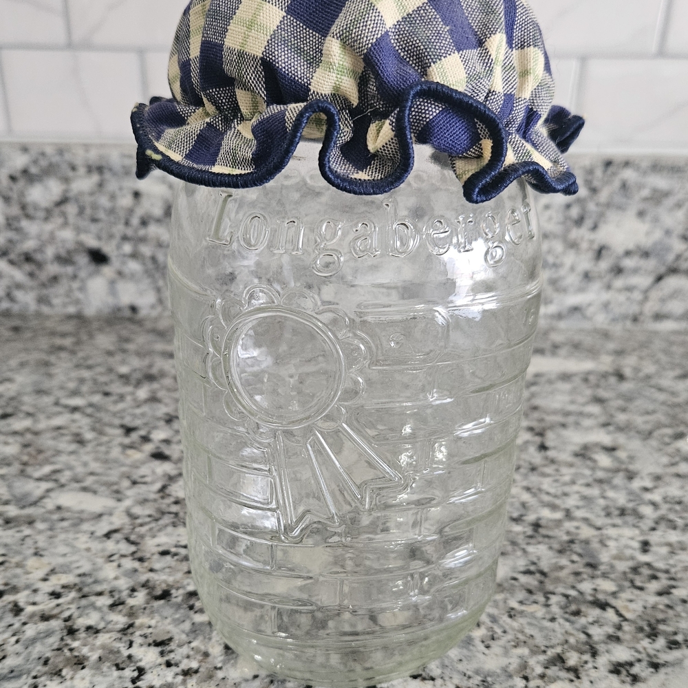Longaberger Glass Jar with Blue Checkered Cover